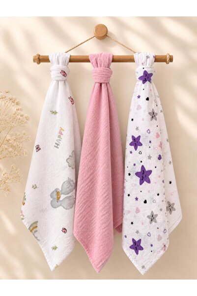 miely Çok Amaçlı İki Katlı Müslin Örtü & Battaniye 3'lü Set 80x80 cm %100 Pamuk