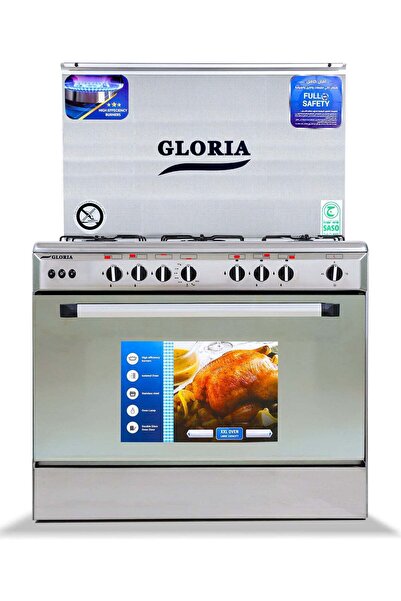 Gloria Gas Oven, 60*90 Cm, Steel surface, 5 Burners, Timer, Full safety, Egyp...