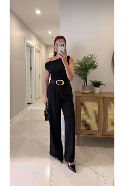 BİRCANÇİL Lansta Black Belted Sleeveless Jumpsuit