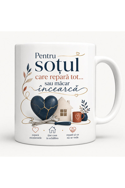 OEM Cană cadou pentru soț, mesaj emoțional și amuzant „Pentru soțul care repa...