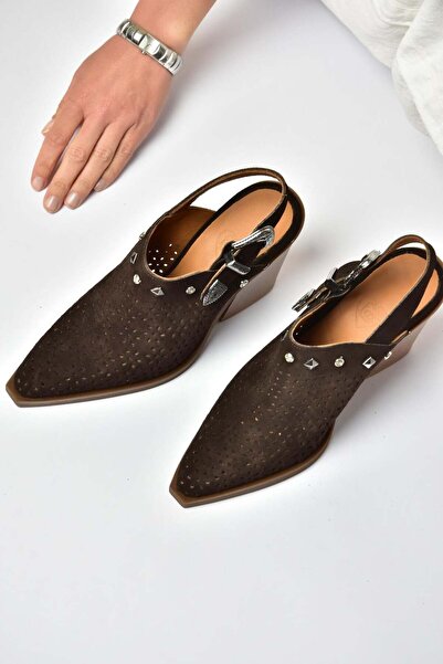Fox Shoes Y654329102 Pantofi cu toc stil western, maro, din piele naturală, c...
