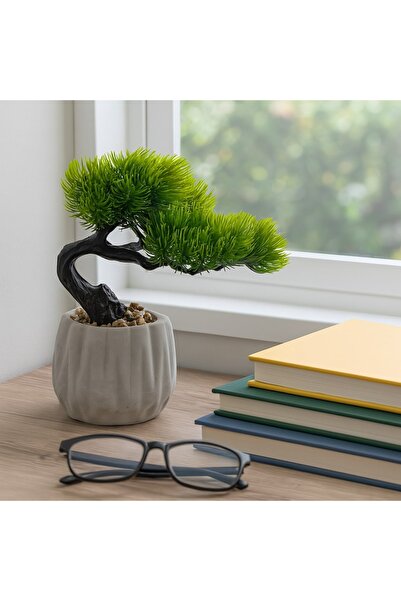 Zumzeria Ghiveci decorativ gri cu plantă bonsai artificială 17x15x19cm