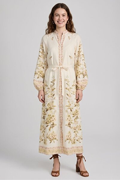 Kathy Ireland Women Floral Pattern Maxi Dress, Beige