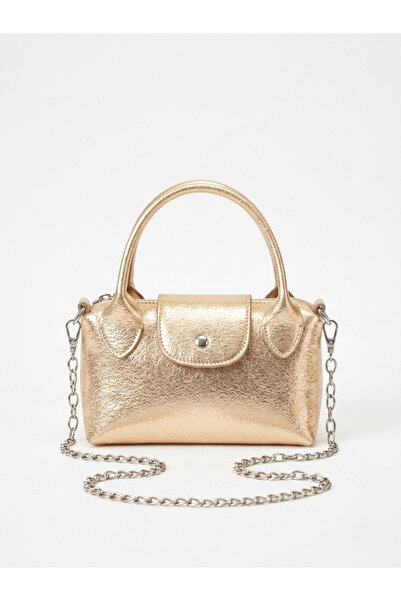 PurpleART Geantă mini crossbody cu curea metalică aurie pentru femei
