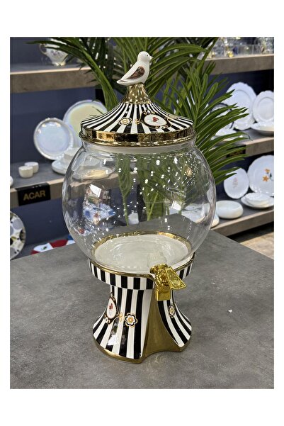 Doğudeko Love Bird Black Glass Porcelain Dispenser 5.5 Lt