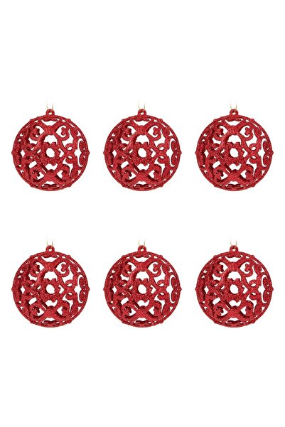 Zumzeria Set de globuri de Crăciun roșii cu sclipici Ø6cm - 6 bucăți