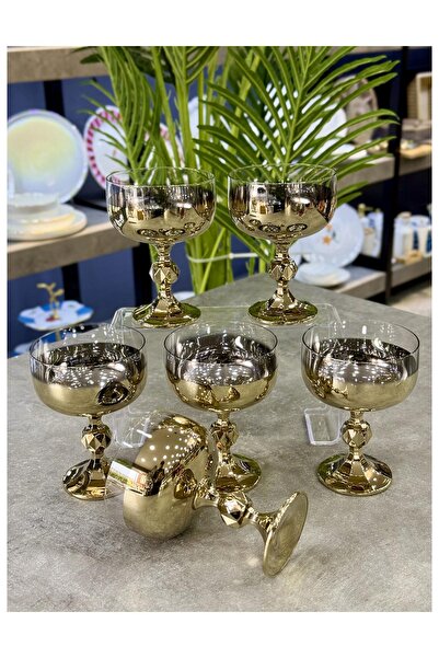 Doğudeko Czechoslovakia Crystal 6-Piece Ice Cream Bowl Gold