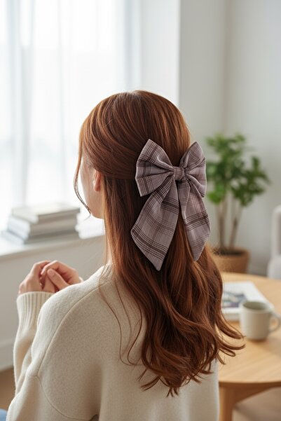 FAYRA ACCESSORIES Bowknot Buckle Plaid Patterned Chiffon Fabric Automatic Buckle