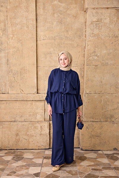 LOCCO Women's Waist-Tied Single Pocket Suit Navy Blue