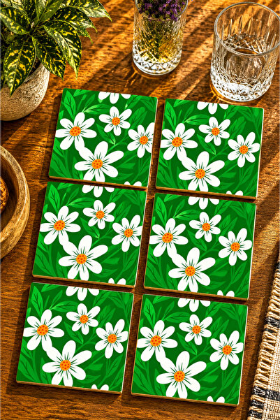 JHAAR Abstract Floral Themed Modern Set of 6 Coasters - Uv Printed Mdf - 10X1...