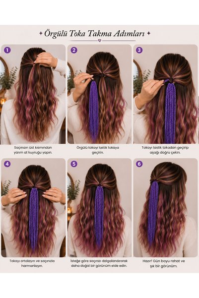 YASEMİN KAPLAN Glittery Purple Braided Hair Clip – Sparkling Boho Hair Accessory