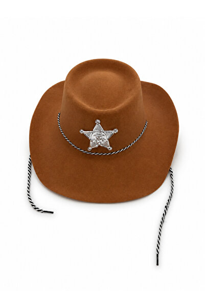 PARTİPORT Pălărie de cowboy Taba cu insignă Sheriff Star, cu șnur, interior d...