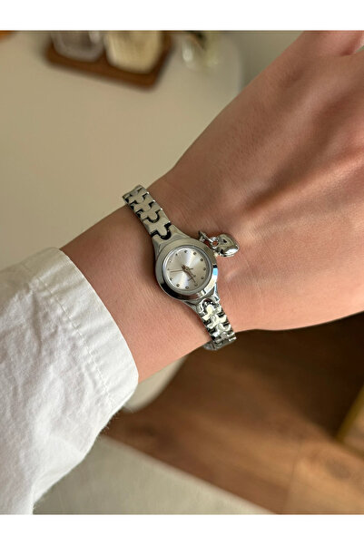 RoseandRoses Tiny Heart Charmlı Puzzle Cord Minimal Women's Wristwatch Silver...