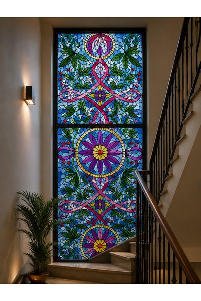 burawall Stained Glass Pattern Transparent Glass Film