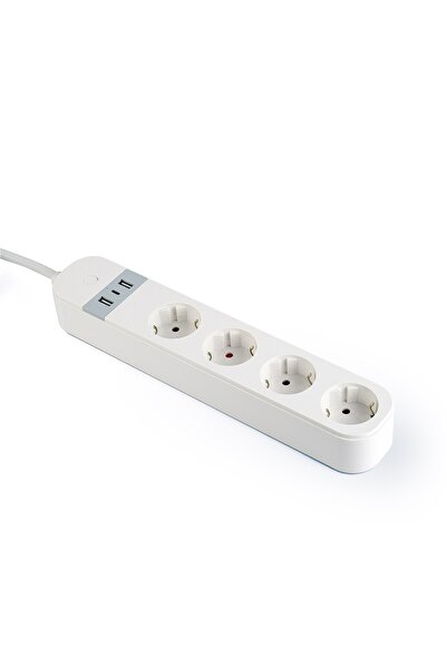 Gembird Prelungitor inteligent cu încărcător USB, 4 prize, alb