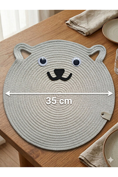 Çocuklar İçin Kedi Figürlü Krem Supla 35 cm Dekoratif Amerikan Servis Tabak Altlığı