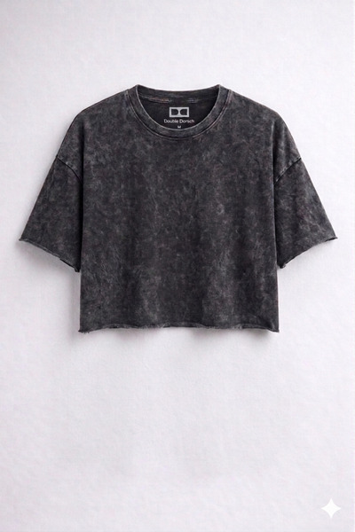Acid Wash Crop Oversize Kadın T-Shirt