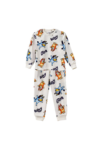 Zumzeria Ecru Plush Winter Pajama Set with Bluey Design for Kids