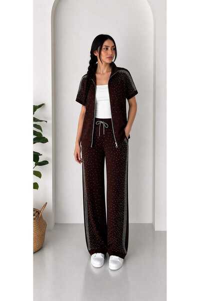 lubiti Crystal Stone Vest Top and Bottom Set/Wide Leg Fit