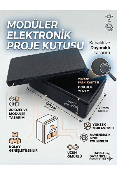 nilestrem 120x70x45mm Kapaklı Modüler proje Devre Kutusu 3D Tasarım Kasa