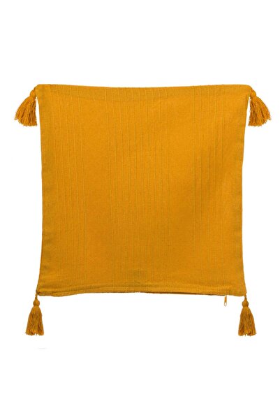 Zumzeria Față de pernă decorativă galben muștar cu franjuri 45x45cm