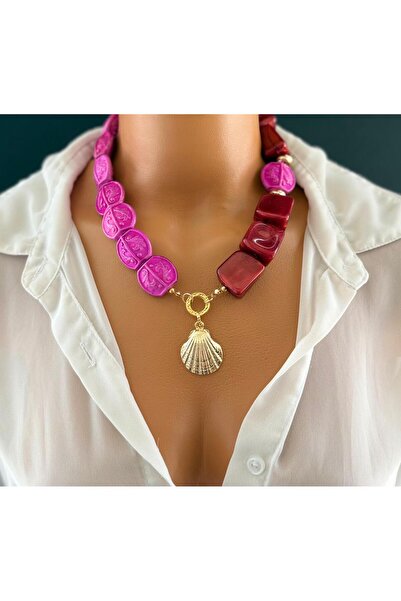 Limi Design Crimson Bloom Design Necklace,Burgundy and Pink Color Necklace,St...