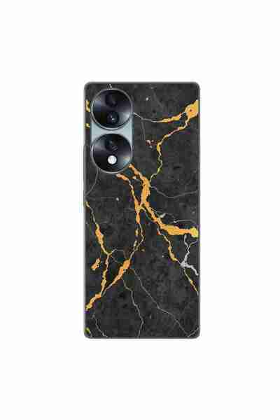 OEM Husa compatibila cu Honor 70 Silicon Gel Tpu Model Noir Gold Marble