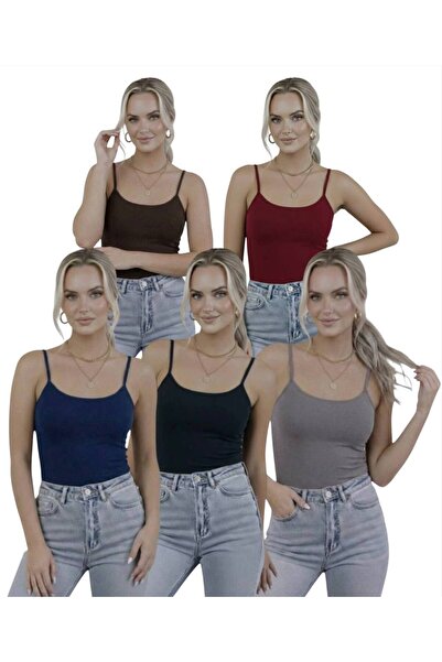 hashtag Kadın Askılı Body 5’li Paket Basic İnce Askılı Esnek Günlük Üst