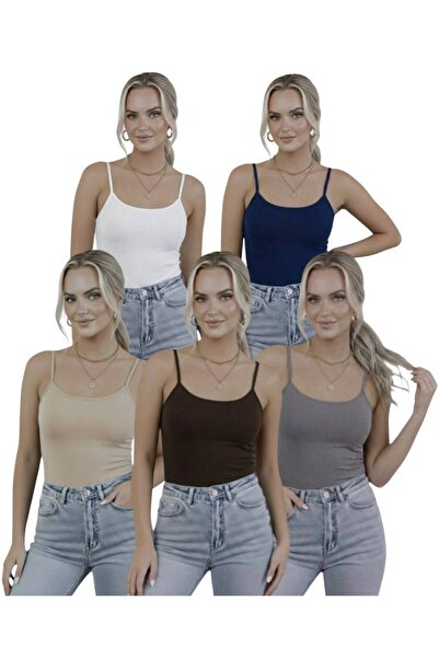 hashtag Kadın Askılı Body 5’li Paket Basic İnce Askılı Esnek Günlük Üst