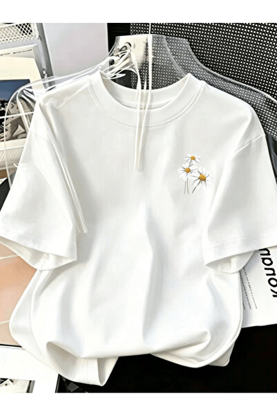 one button Tricou supradimensionat premium cu imprimeu Mini Daisy