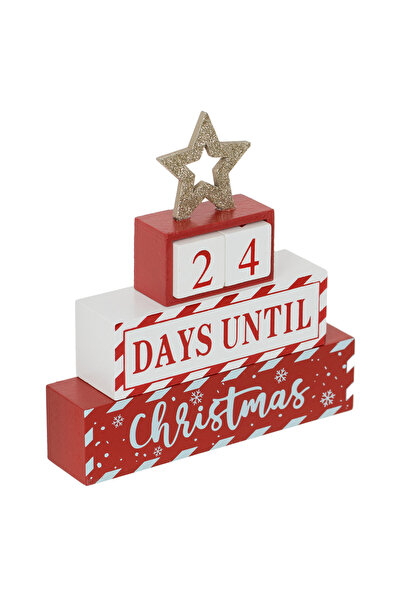 Zumzeria Calendar de Advent din lemn pentru Crăciun, Roșu Alb cu sclipici, 18...