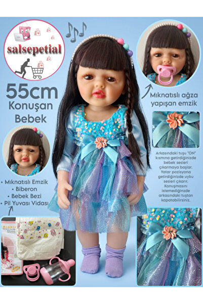 Salsepetial Büyük Boy Konuşan Bebek 55 Cm Konuşan Gerçekçi Reborn Bebek Yumuş...
