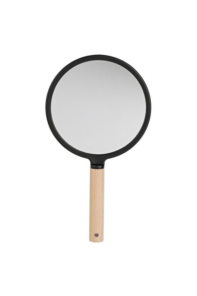 Zumzeria Round Mirror with Handle in Wood Effect Ø14x25cm