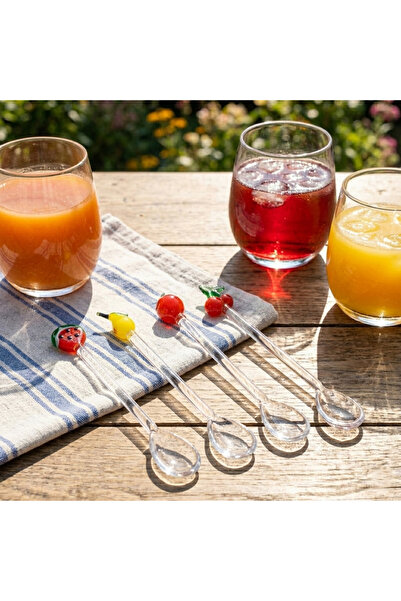 Zumzeria Set of Transparent Glass Spoons with Summer Colored Fruit Design 14c...