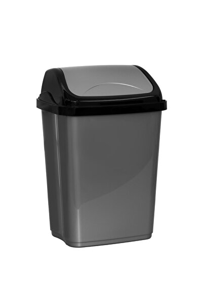 Zumzeria Silver Gray Plastic Trash Can with Black Lid 10L
