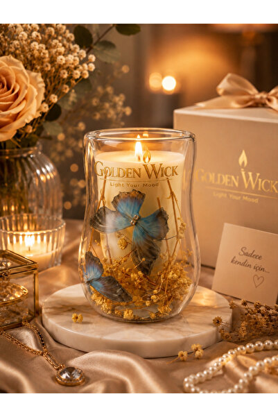 GoldenWick Golden Wick Sümbül Bahçesi Çift Cam Dekoratif Mum – Kuru Çiçekli A...