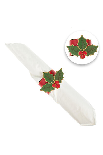 OEM Red Christmas Cardboard Napkin Rings with Mistletoe Design - 10pcs