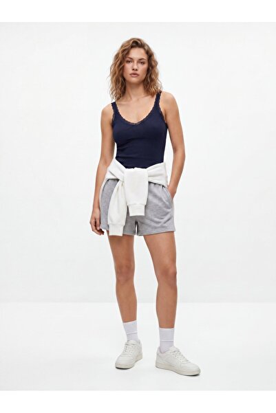 Ltb Basic Elastic Waist Grey Shorts