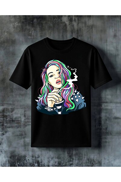 COMVİCHO Colorful Sheet Metal Female Portrait Printed Oversize T-Shirt
