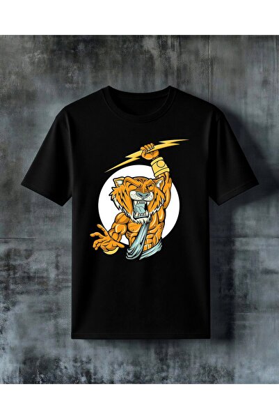 COMVİCHO Lion Powerful Lightning Energy Printed Oversize T-Shirt