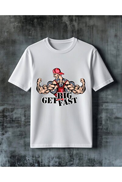 COMVİCHO تي شيرت كبير الحجم مطبوع عليه عبارة get big fast kas adami