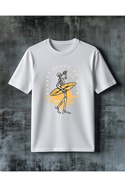COMVİCHO Sunset of Mind Iskelet Surfing Printed Oversize T-Shirt