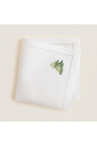 Chakra Tress Embroidered Napkin 40X40 cm White