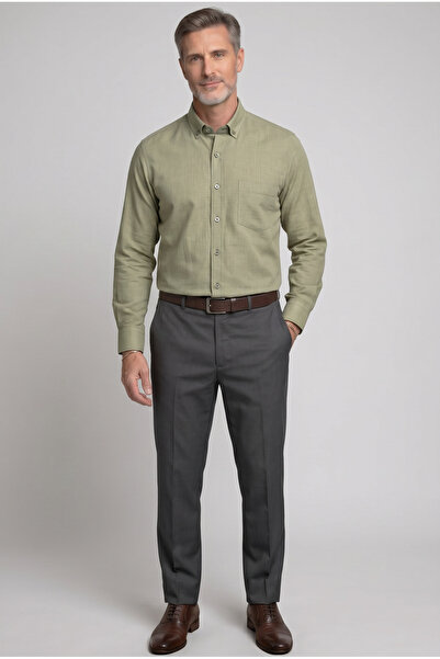 AtlasGiyim Men's Regular Fit Long Sleeve Cotton Shirt with Pockets