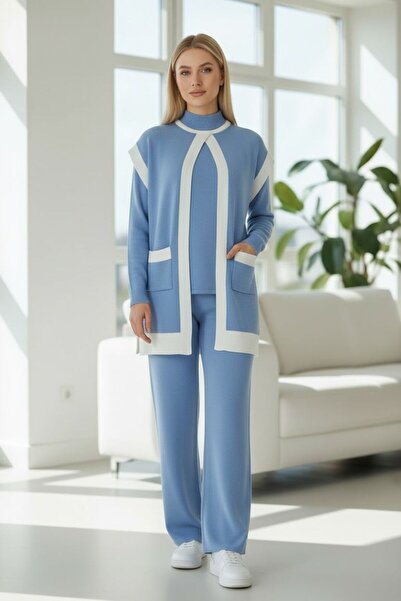Intisimo Women's Knitwear Set, Three Pieces, Classic, Blue/White