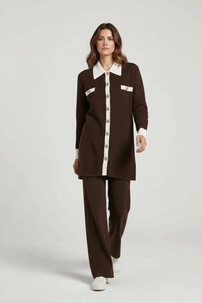Intisimo Women's Knitted Two-Piece Set, Oversized, Casual, Dark Brown