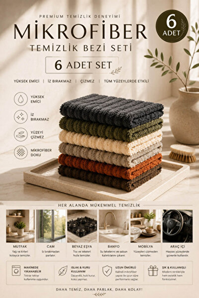 Anadolu Saray 6’lı Mikrofiber Temizlik Bezi Seti Yüksek Emici İz Bırakmaz Çok...