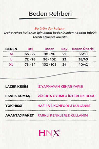HNX Lazer Kesim Dikişsiz Görünümlü İz Yapmayan Esnek İnterlok Kadın Külot 5’li Paket