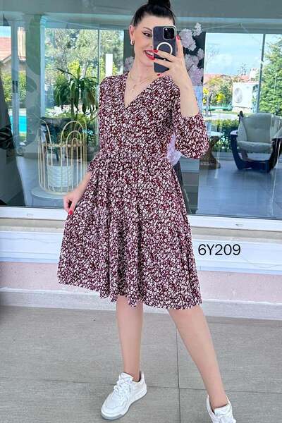 İnce Topuk Rochie Helen din crep cu guler dublu 6y209