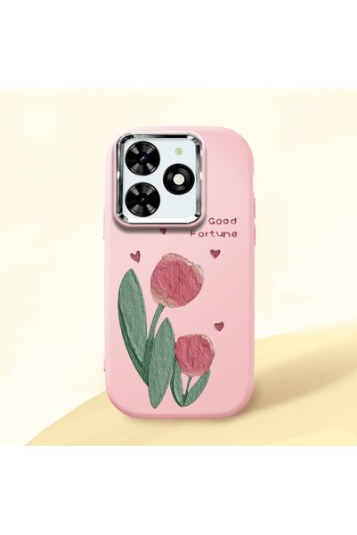 ucuc حافظة سيليكون وردية متوافقة مع هاتف Tecno Spark 20/20C مع حماية للكاميرا...